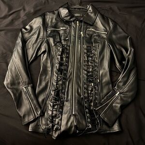 AKIRA Black Lace-Up Faux Leather Jacket